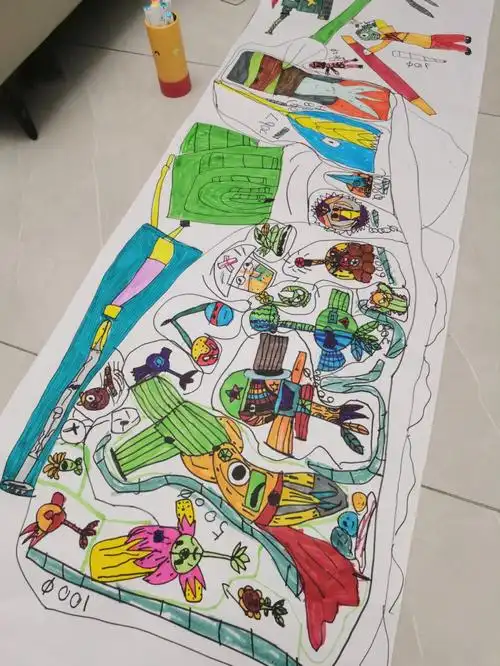 手绘超大画幅植物大战僵尸儿童画豌豆射手