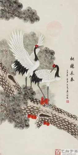 【已售】河南美协王文秀 四尺国画 工笔松鹤图《松鹤长春》