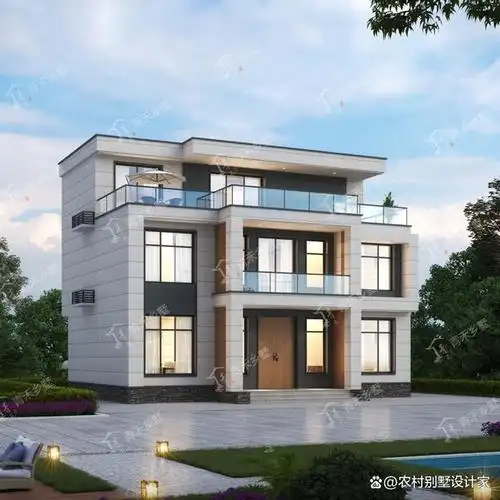 三层平顶现代风别墅推荐,简单大气易施工,占地122平,框架结构