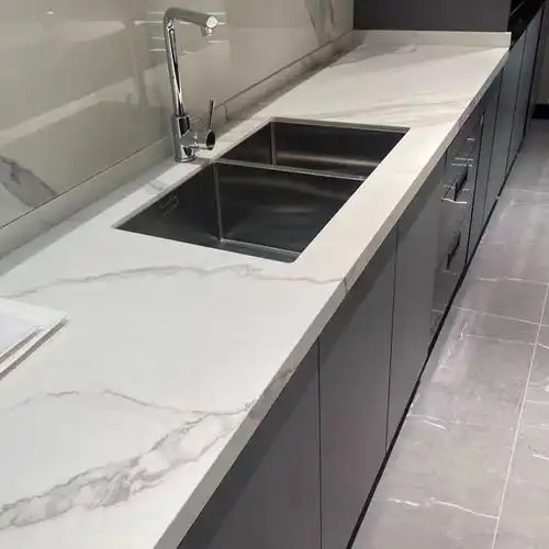 批发武汉石英石大理石人造石岩板厨房台面整体橱柜黑白灰简约定