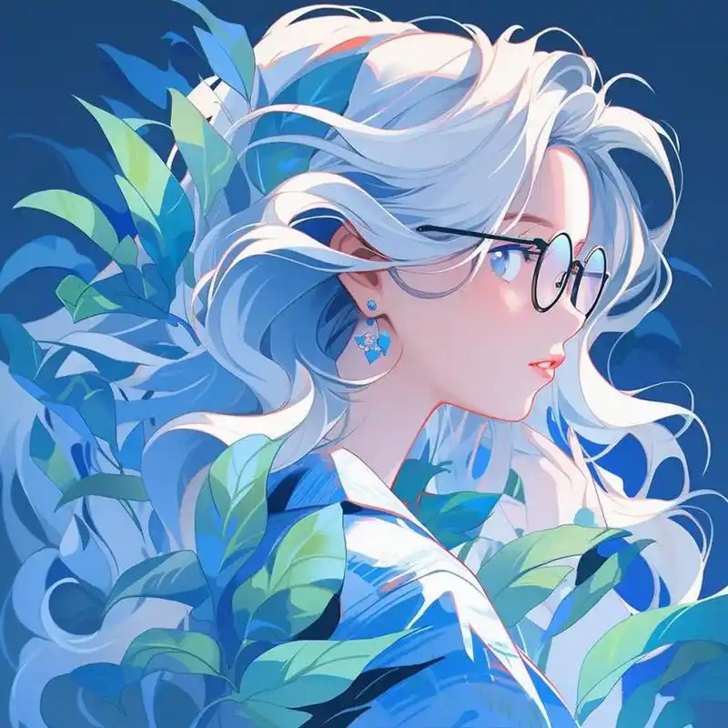 蓝色系插图风女生头像 ai绘画头像女生头像