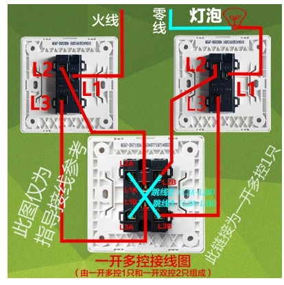 我那是火线,零线都在门口,三根线从门口到中间在到床头,中间开关四接