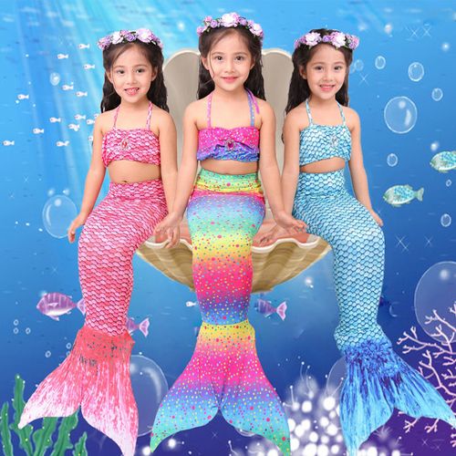 儿童美人鱼尾巴公主裙子套装小女孩美人鱼服装小公主游泳衣服饰