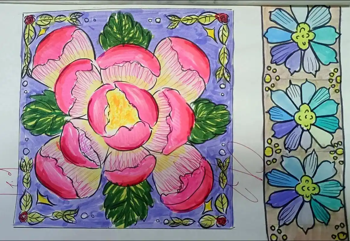 七(23)美术课题作业之纹样设计 - 抖音