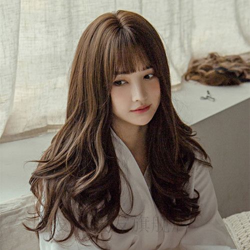 假发女中长卷发可爱初恋发圆脸空气刘海全真微卷尾卷长发全头套
