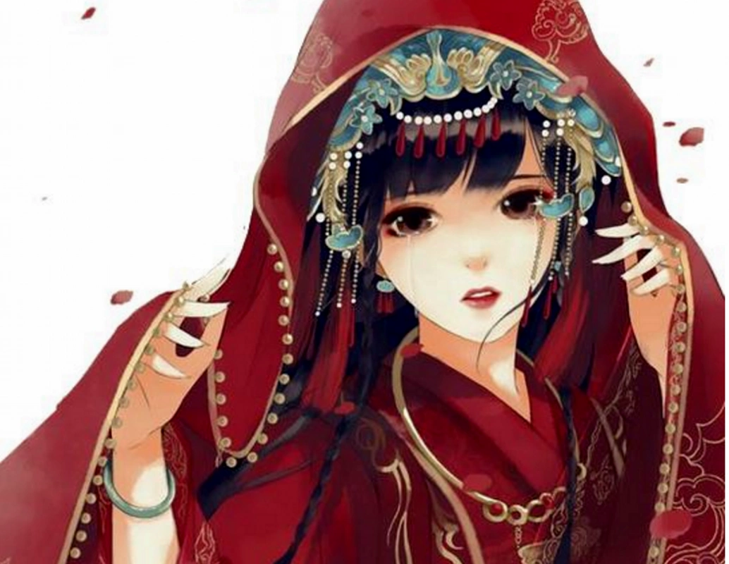 动漫古风女子出嫁壁纸,妆罢低声问夫婿,画眉深浅入时无?