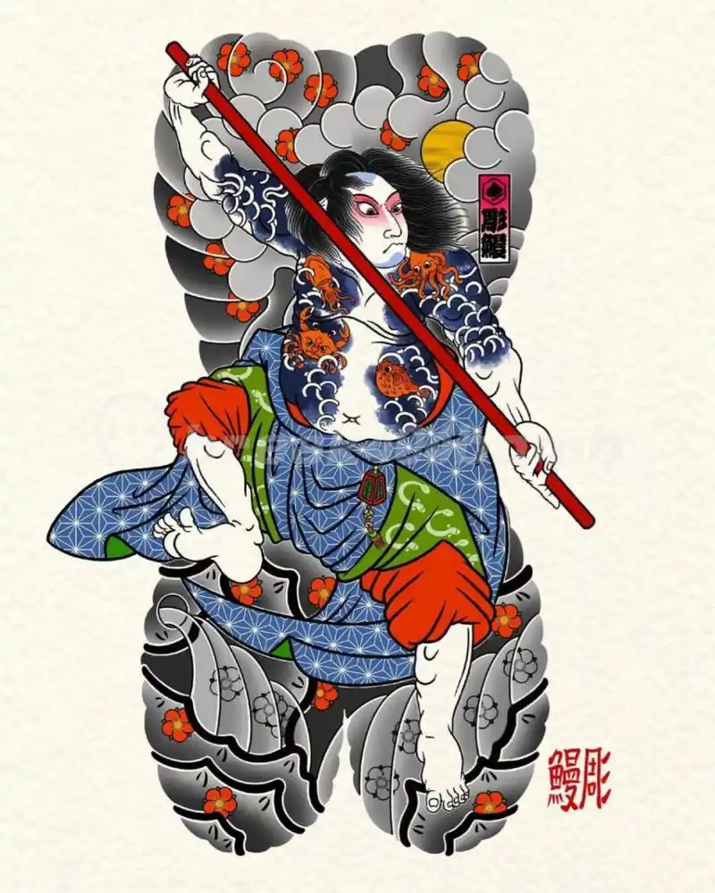 满背张顺破水门|满背老传统纹身手稿 张顺.