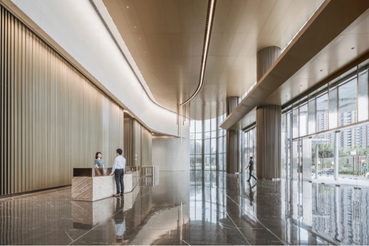 企业办公楼一楼进门大厅效果图办公大厅装修