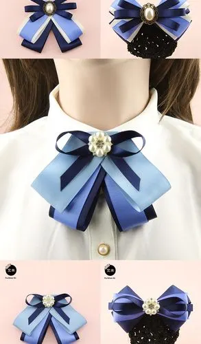 风英伦职业银行移动电信商务正装西装百搭甜美领花配饰 蓝百合领结