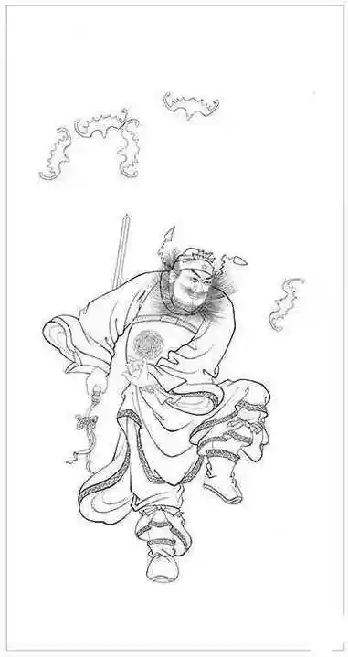 於文普工笔画《钟馗神威》白描底稿12幅,祈福纳祥,五贵运财