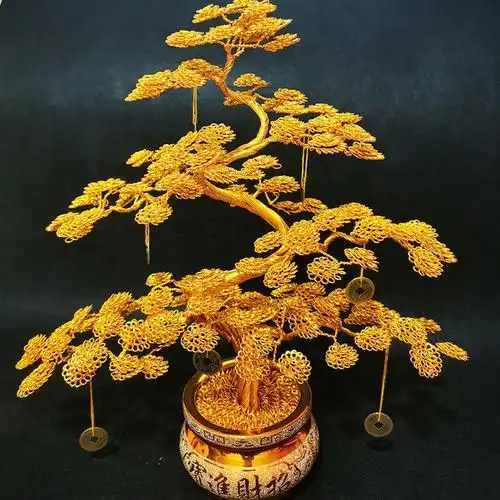 铜丝工艺品铜丝摇钱树手工铜丝发财树创意金属丝编织手工艺品自制客厅