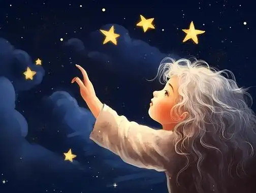 卡通愚人节元素水彩星空插画卡通浪漫颜色鲜艳蓝色剪纸风格平安夜星