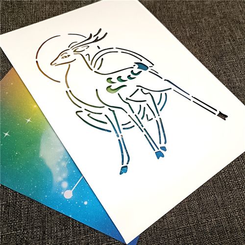 八卦孔雀九色鹿纹样镂空模板国风传统型版创意美术涂鸦喷雾933