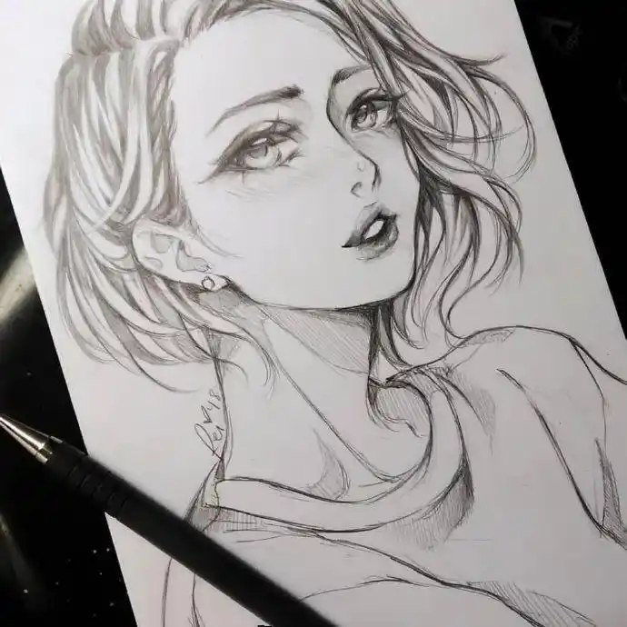 一组美少女铅笔画图片,铅笔画人物素材图片