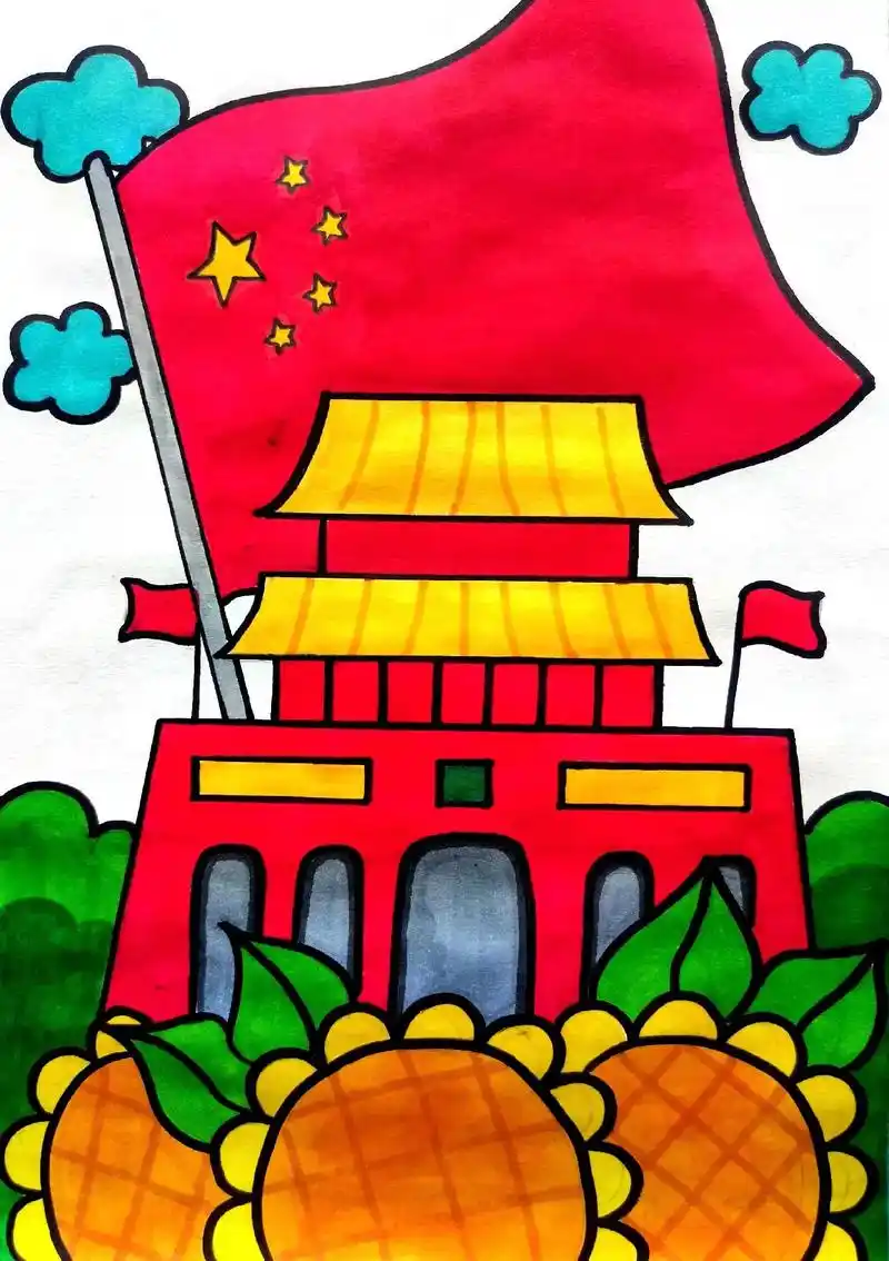 国庆节简笔画,五星红旗迎风飘扬.国庆节简笔画,五星红旗迎风飘 - 抖音