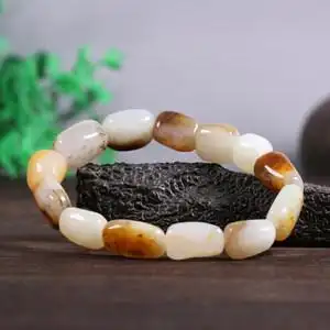 好友 新疆和田白玉籽料原石手链 玉石手串 男女款手饰 52克