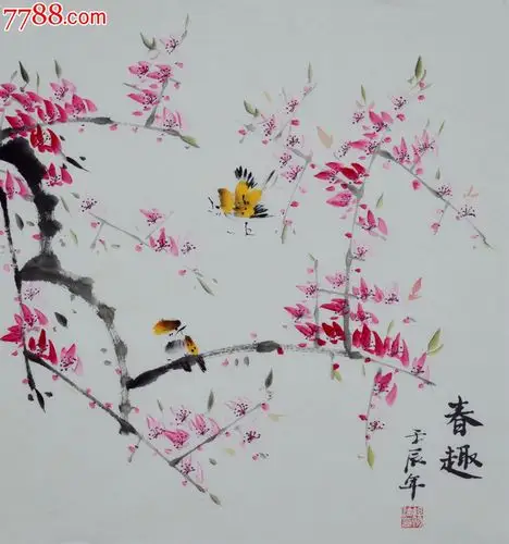 杨迪三尺斗方小写意花鸟画《春趣》