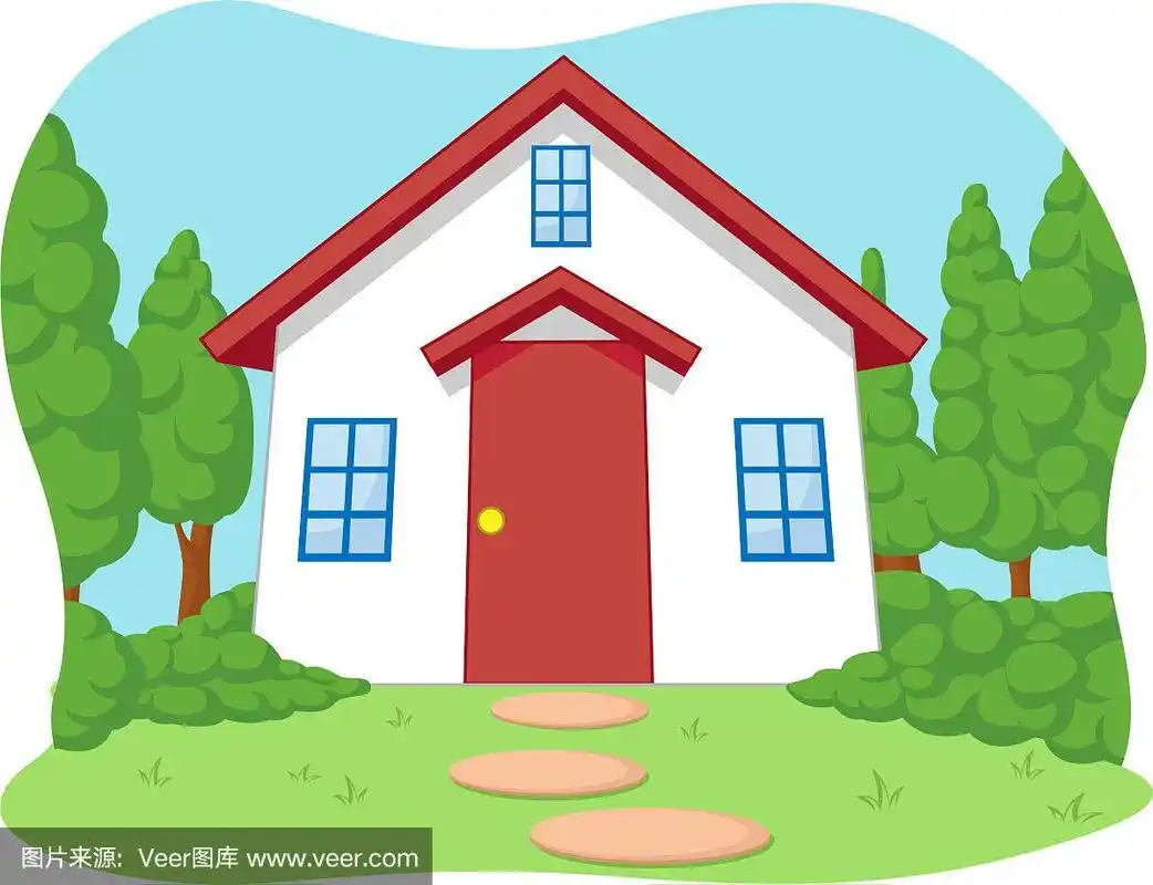卡通可爱的小房子和花园