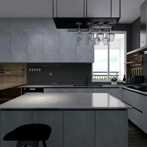 岩板橱柜定制玻璃门大理石台面石英石现代轻奢北欧式岛台整体定制