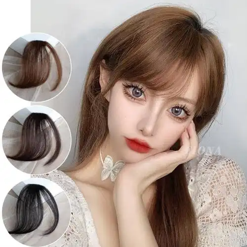 空气刘海遮盖三七分假发片女头顶超薄款斜刘海短发补发无痕发际线