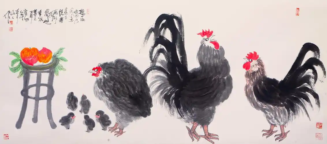 朱祖国的水墨雄鸡作品:《鸡一族系列故事》