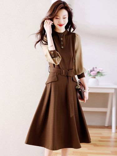 35岁女人时尚穿搭2022新款秋装韩版中长款收腰气质长袖连衣裙