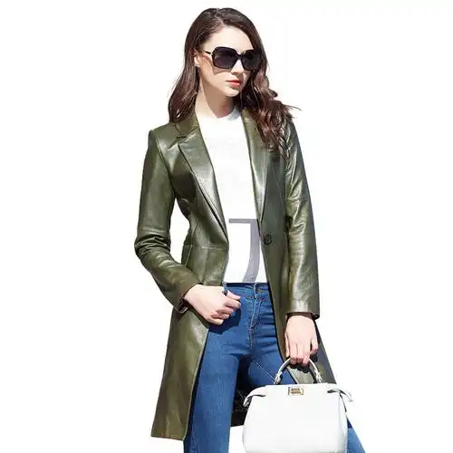 憨厚皇后新款海宁真皮皮衣女长款修身绵羊皮风衣外套70