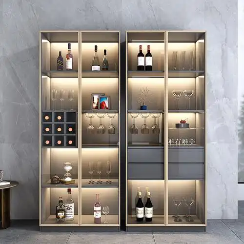 现代酒柜客厅靠墙轻奢极简玻璃门展示柜家用餐边柜酒柜