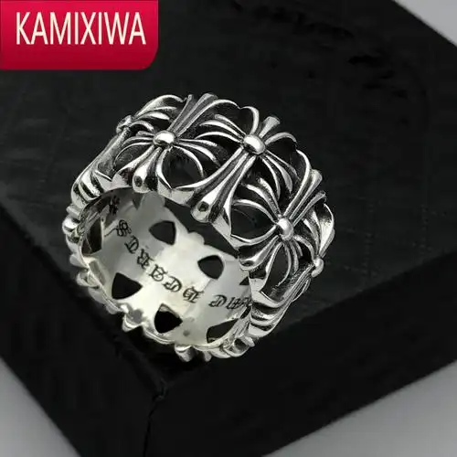 kamixiwa银ch克罗心朋克墓碑戒指男潮复古个性泰银戒指女食指视频