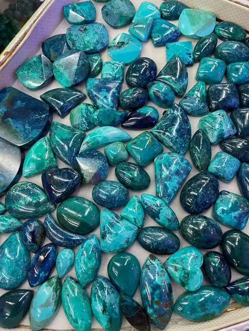 蓝铜矿凤凰石水滴裸石吊坠 方形月亮随型吊坠