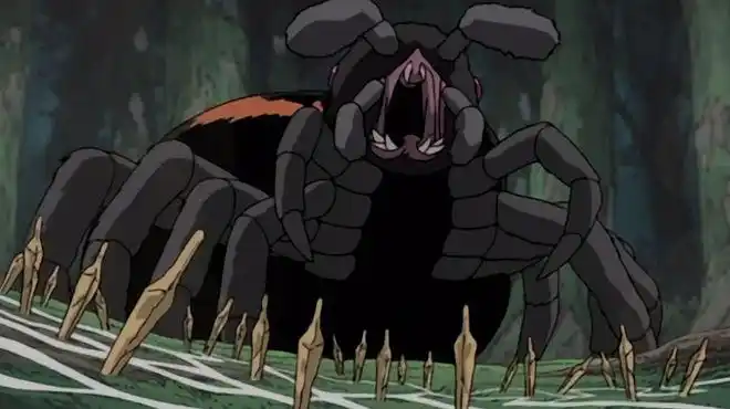 音忍四人众之中,鬼童丸的通灵兽就是这样一只大蜘蛛,而鬼童丸在进入了