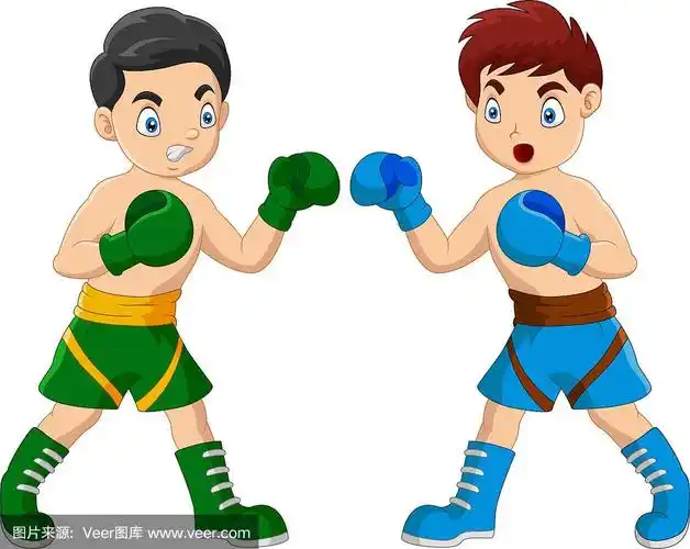 卡通男孩在比赛中互相拳击