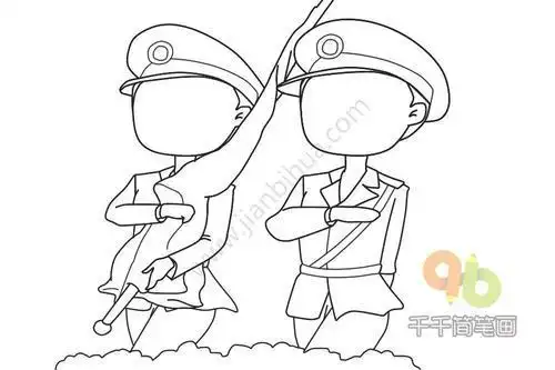 仪仗队官兵简笔画步骤图女孩面向国旗简笔画军人素描简笔画过程简笔画