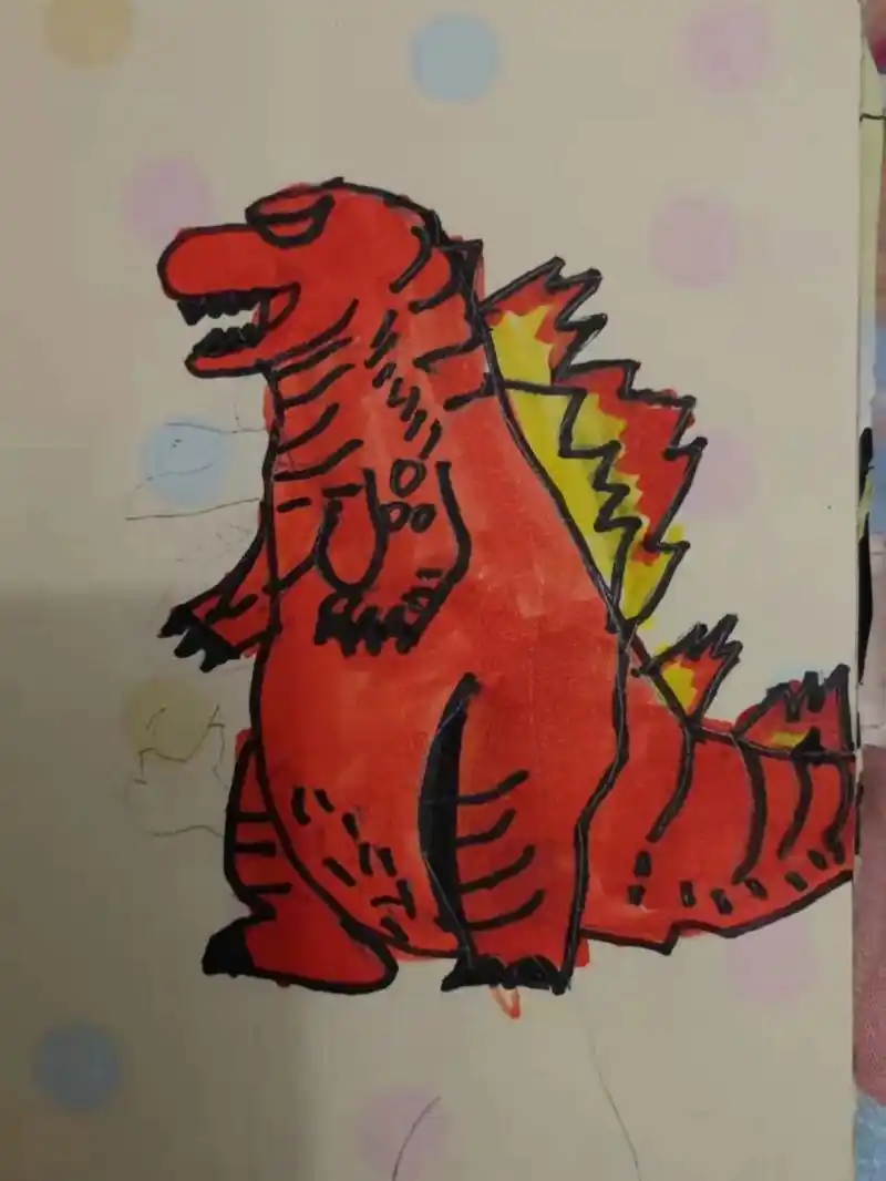简笔画,儿子画的红莲哥斯拉 简笔画,儿子画的红莲哥斯拉