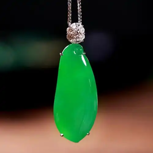 羊子珠宝 小奢华 精致冰种阳绿满绿翡翠福瓜吊坠 18k白金钻石镶嵌