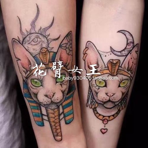 花臂少女tattoo s29 s30情侣复古斯芬克斯猫咪法老纹身贴贴纸贴饰