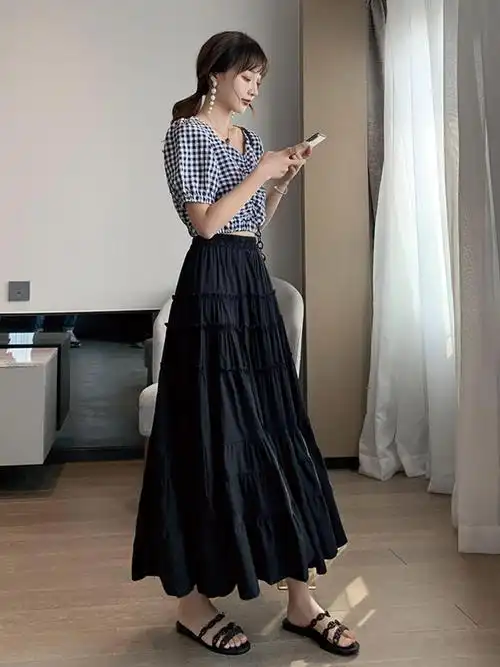 半身裙女夏季新款韩版高腰显瘦气质百搭a字雪纺中长款仙女蛋糕裙