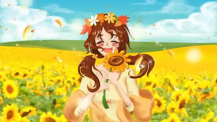 卡通手绘立秋节气秋夏向日葵少女插画28801620px300dpipsd模版下载