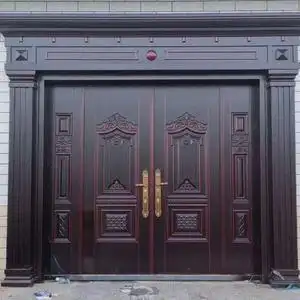 别墅玻璃铜门自建房入户对开锌合金农村进户门乡村家用大门双开门