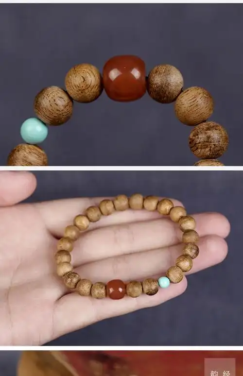 简约轻奢达拉干沉香手串男女士手饰品转运珠配饰情侣手链蜜蜡碧玉款