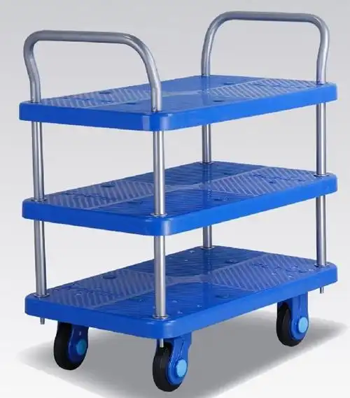 手推车的脚轮采用了独特的静音效果设计,使手板车在工作状态下无噪音