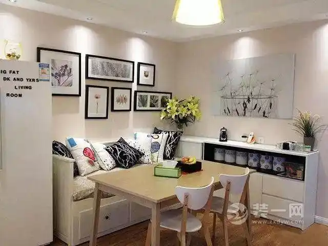 75平米简约小户型装修案例 客餐厅一体卡座设计超棒