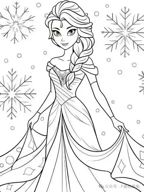 艾莎公主简笔画线稿,临摹学画
