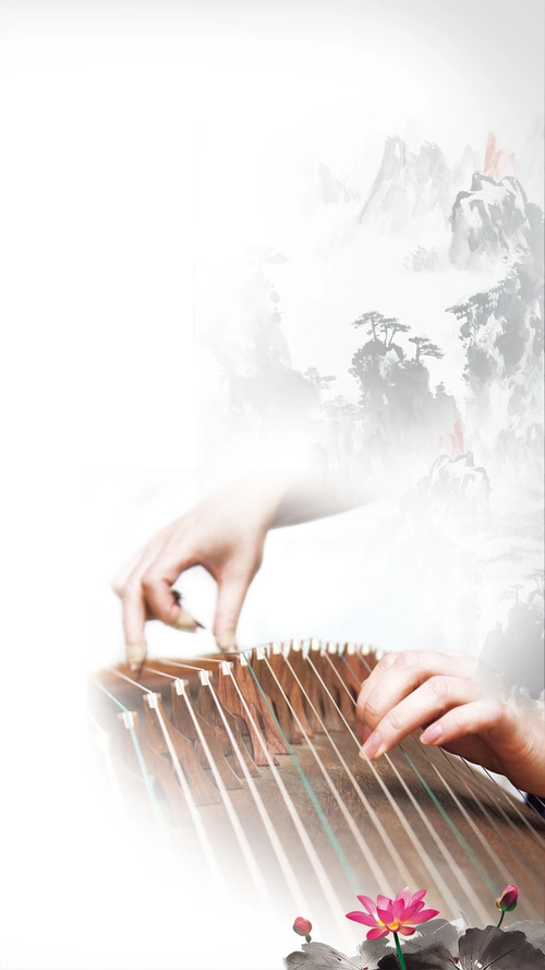 中国风古筝弹奏psd分层h5背景素材