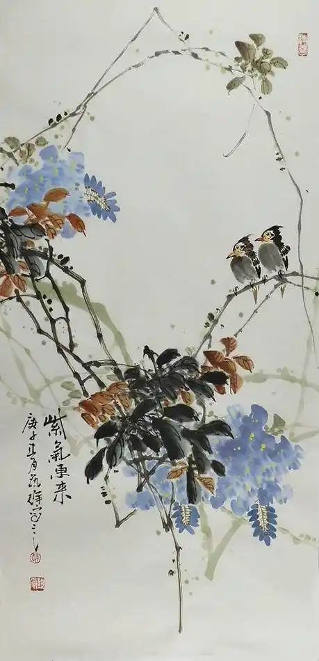 手绘葫芦梅花紫藤花鸟画国画三尺字画艺群孙艺群国画