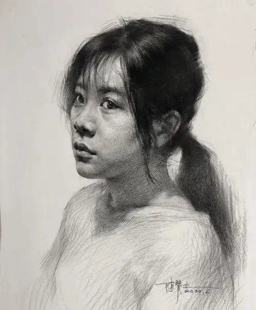 女青年四分之三侧素描头像怎么画素描四分之三侧面女青年步骤示