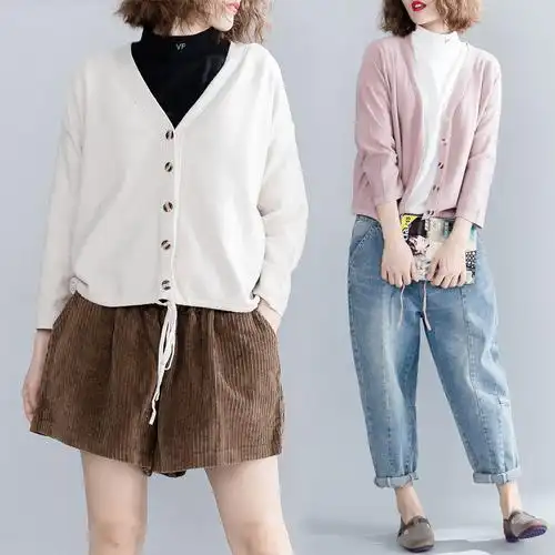 短款_外搭针织开衫女短款2018春秋装新款韩版休闲大码宽松百搭毛衣