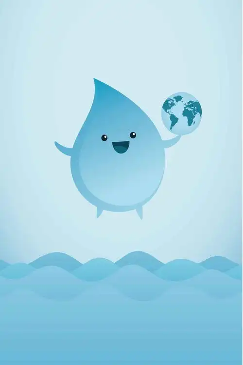 节约用水蓝色卡通简约背景免抠素材免费下载_觅元素51yuansu.com