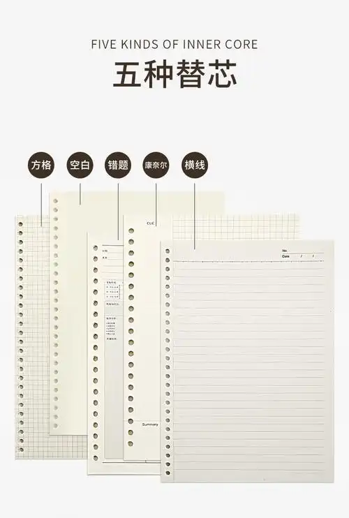 精选b5塑料活页本康奈尔笔记本子a5活页纸a4可拆卸纠错本方格本网格本