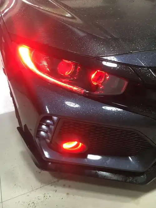 镇江动力灯改 本田思域大灯升级4透氙气大灯 红色恶魔眼 流光尾灯